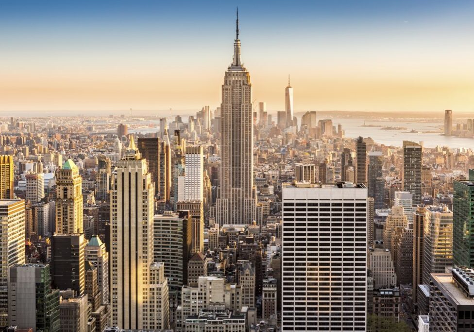 Aerial view of the New York skyline on a sunny afternoon